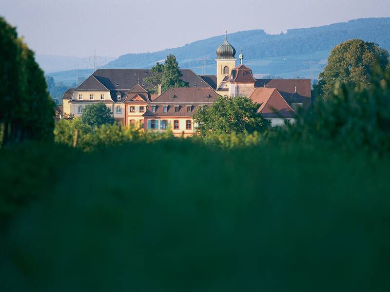 Das Malteserschloss mit dem Kanzleigebäude im Vordergrund und dem prägnanten Turm im Hintergrund.