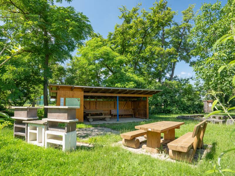 Der Grillplatz am Badgumben mit Unterstand und Picknicktisch.